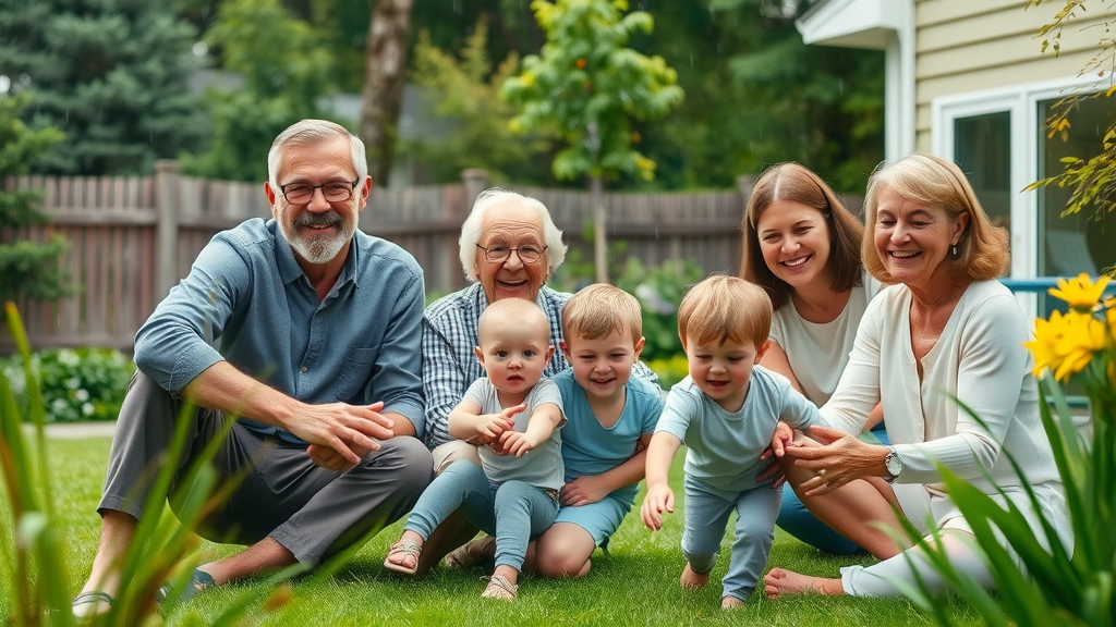 multigenerational family in Eugene Oregon enjoying pristine home, backyard, house maintenance, children playing