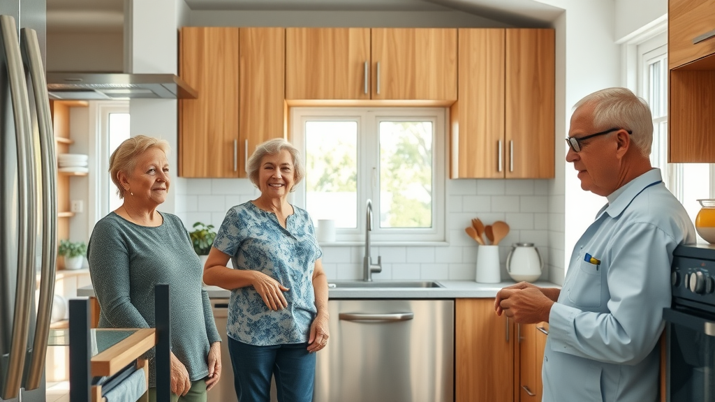 appliance cleaning service in eugene oregon: kitchen with sparkling stainless steel appliances and technician cleaning oven