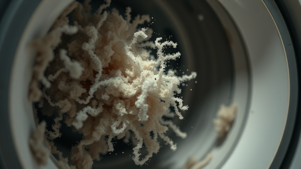 Dramatic close-up of clogged dryer vent with compacted lint and dust in Eugene Oregon home
