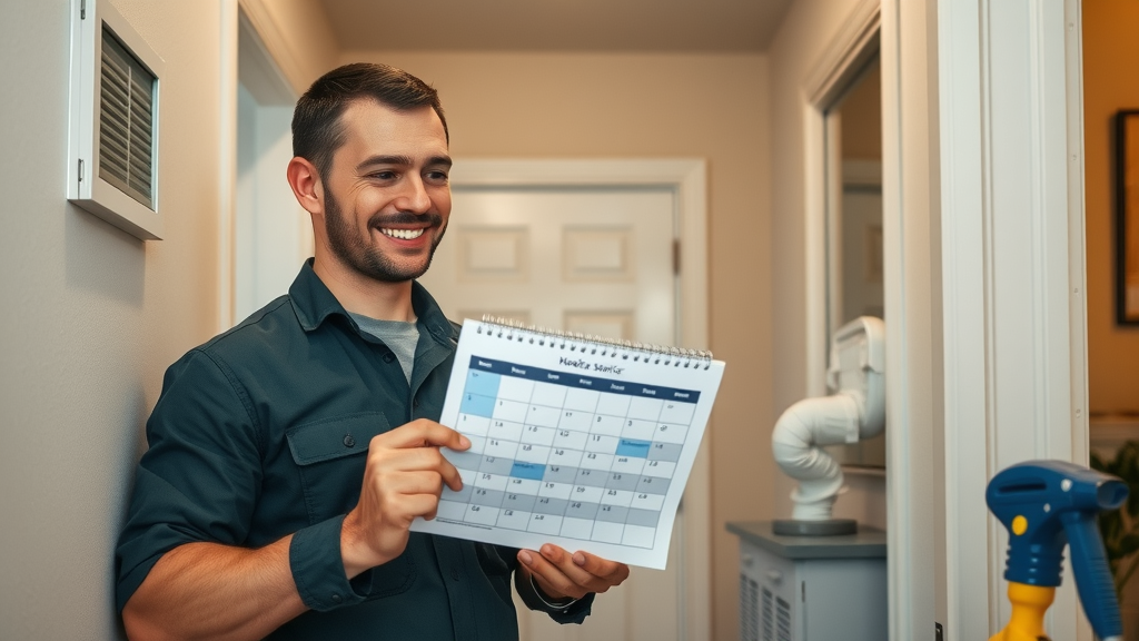 Service technician explaining dryer vent cleaning schedule to Springfield homeowner