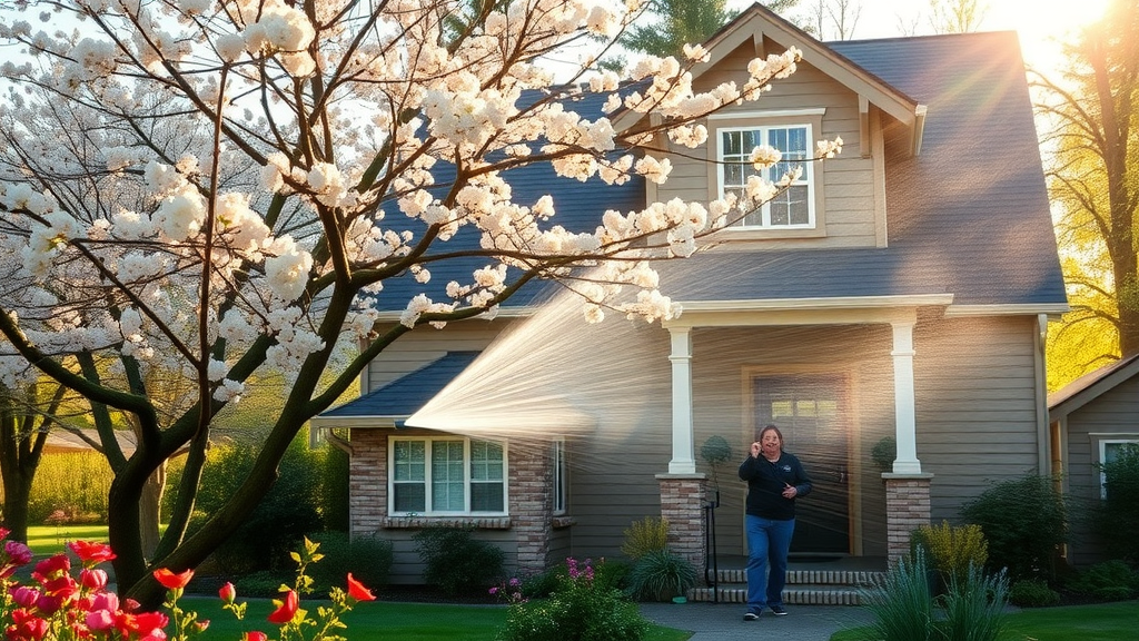 spring pressure washing in Springfield, OR, home with flowers and sunlight, ideal time for house washing services