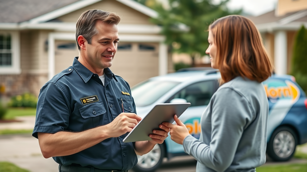 pressure washing professional giving a homeowner a service quote in Springfield, OR, clean vehicle, daylight, washing services discussion