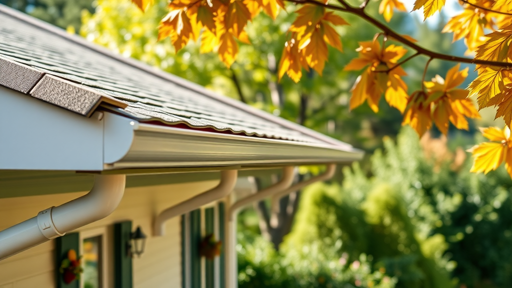 Inviting residential home in Veneta, Oregon, clean gutters visible along roofline, sunny and welcoming expression, showcasing security and care, lush green garden and northwest trees in background, vibrant colors, soft natural daylight, photorealistic, gutter cleaning near Veneta, OR