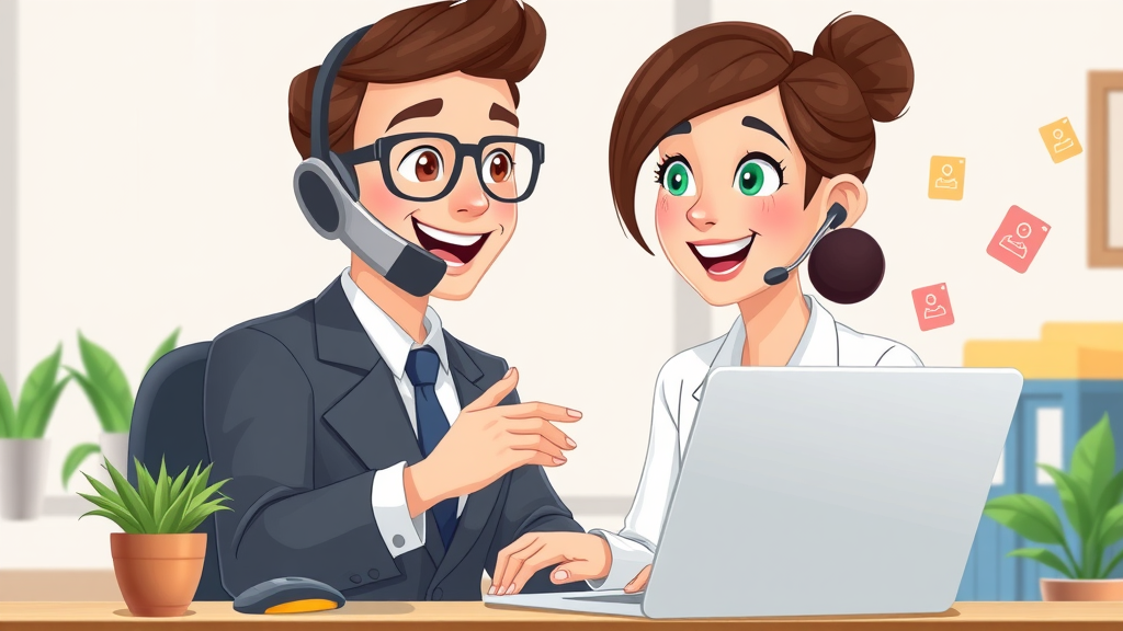 Professionally dressed staff member assisting customer with gutter cleaning booking process, home office background, friendly service, gutter cleaning near Veneta, OR