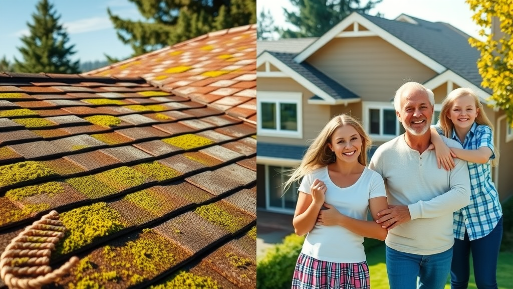 roof cleaning in coburg, oregon, before and after moss removal transformation, happy family viewing results