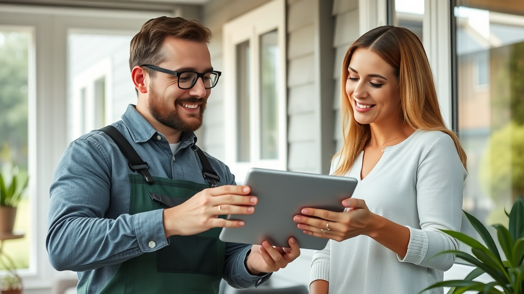 soft washing services in springfield, or contractor and homeowner consultation with tablet, detailed home office scene