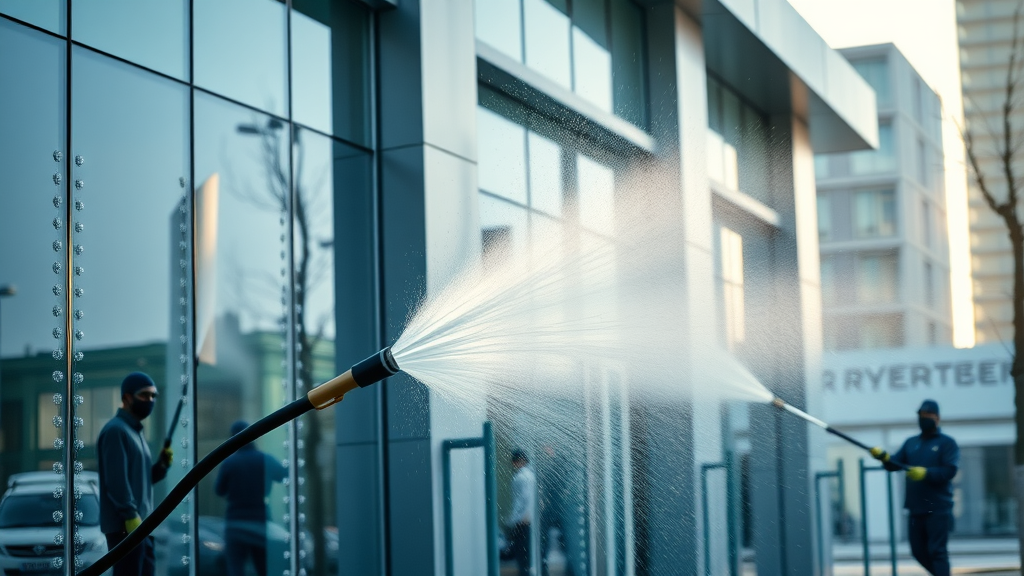 modern commercial building exterior being pressure washed pressure washing service Springfield OR