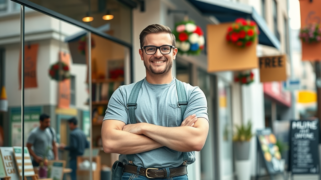 happy small business owner outside sparkling clean storefront commercial building washing Springfield OR
