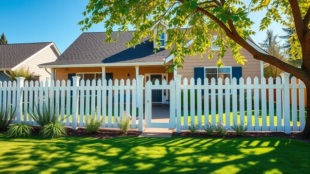 Clean fence improving curb appeal of Springfield, OR home with manicured yard, blue sky, and family enjoying the outdoors.
