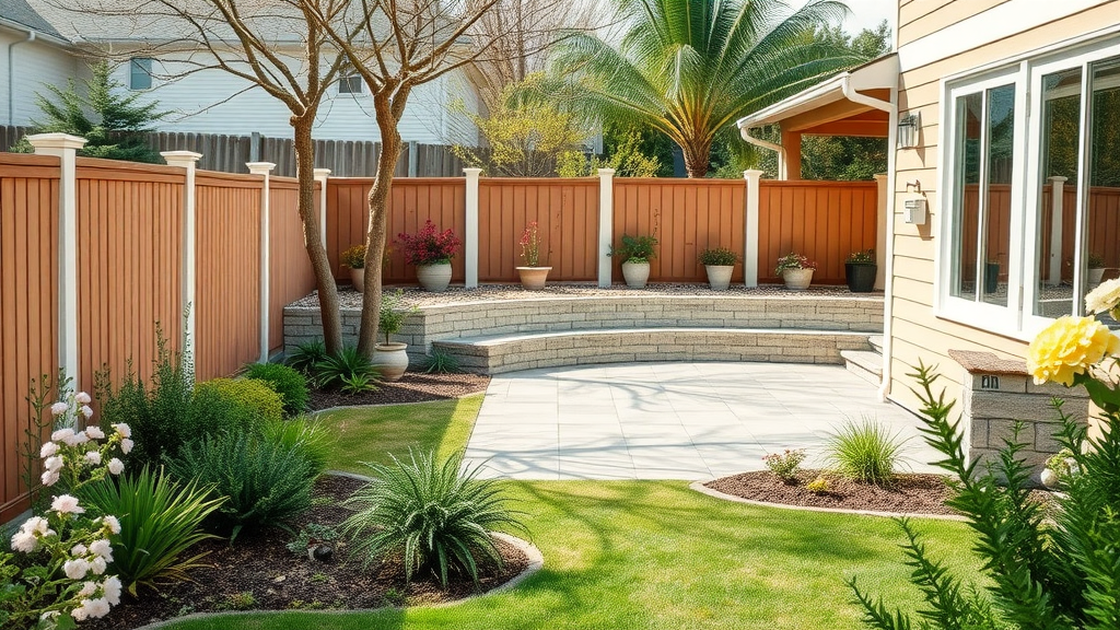 Veneta, OR backyard exterior cleaning - clean fence, retaining wall, restored patio, bright spring colors, welcoming home